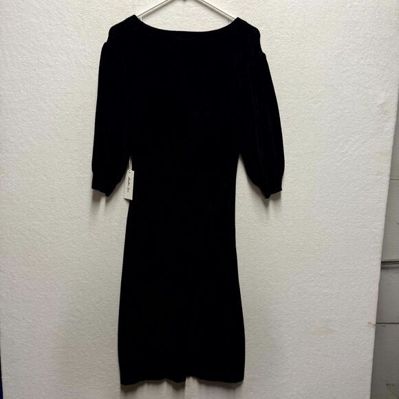 Another Love $98 Zola Sweater Dress Black Velvet Puff Sleeve Size S - Picture 7 of 11